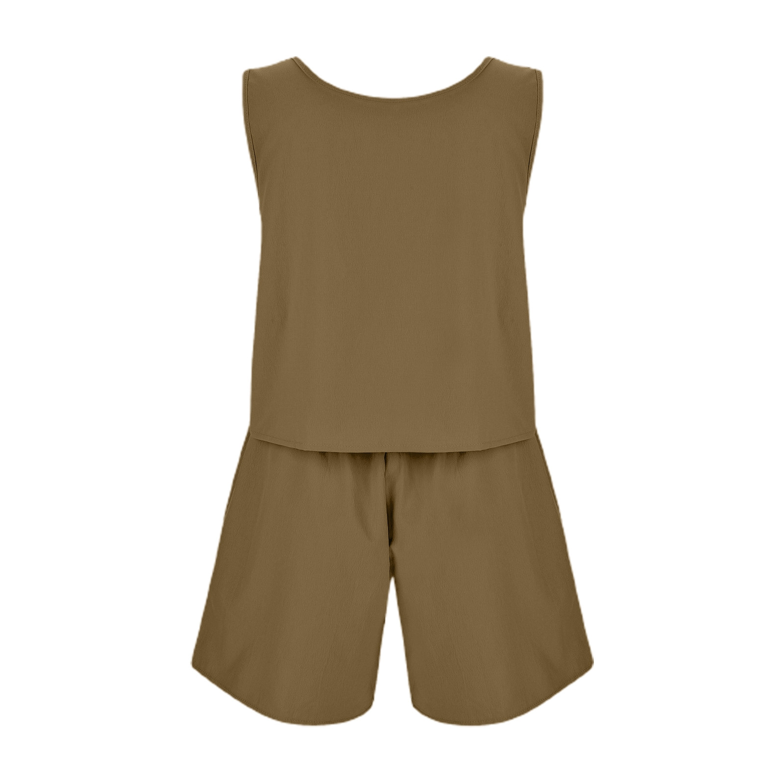 thumbnail image 4 of Conjunto de dos piezas de pantalones cortos holgados de cintura alta sin mangas en color liso para mujer, ideal para la primavera y el verano: elegante, transpirable y fácil de combinar., 4 of 5